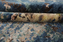 8x10 Beige, Blue, Gold Color Hand Knotted Sherpa Wool and Silk Modern Oriental Rug