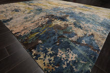 8x10 Beige, Blue, Gold Color Hand Knotted Sherpa Wool and Silk Modern Oriental Rug