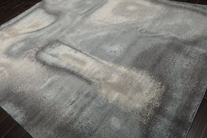 8x10 Gray, Ivory, Slate Color Hand Knotted Sherpa Wool and Silk Modern Oriental Rug