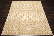 8x10 Tone on Tone Beige, , Color Hand Loomed Tibetan Wool & Bamboo Silk Transitional Oriental Rug