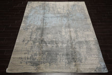 8x10 Beige, Gray, Aqua Color Hand Loomed Sherpa Wool and Bamboo Silk Modern Oriental Rug