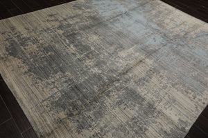 8x10 Beige, Gray, Aqua Color Hand Loomed Sherpa Wool and Bamboo Silk Modern Oriental Rug