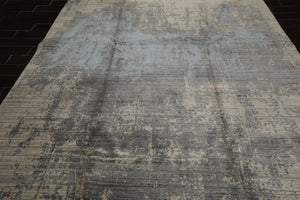 8x10 Beige, Gray, Aqua Color Hand Loomed Sherpa Wool and Bamboo Silk Modern Oriental Rug