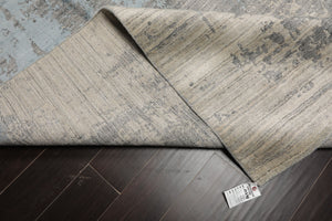8x10 Beige, Gray, Aqua Color Hand Loomed Sherpa Wool and Bamboo Silk Modern Oriental Rug