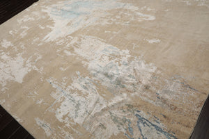 9x12 Beige, Tan, Blue Color Hand Knotted Sherpa Wool and Silk Modern Oriental Rug