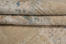 9x12 Beige, Tan, Blue Color Hand Knotted Sherpa Wool and Silk Modern Oriental Rug