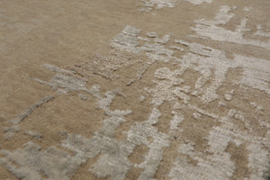 9x12 Beige, Tan, Blue Color Hand Knotted Sherpa Wool and Silk Modern Oriental Rug