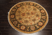8' Round Gold, Black, Aqua Color Hand Knotted Agra Wool Traditional Oriental Rug