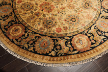 8' Round Gold, Black, Aqua Color Hand Knotted Agra Wool Traditional Oriental Rug