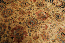 8' Round Gold, Black, Aqua Color Hand Knotted Agra Wool Traditional Oriental Rug