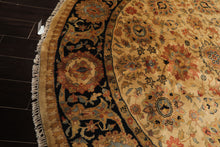 8' Round Gold, Black, Aqua Color Hand Knotted Agra Wool Traditional Oriental Rug