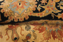 8' Round Gold, Black, Aqua Color Hand Knotted Agra Wool Traditional Oriental Rug
