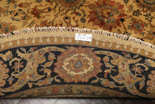 8' Round Gold, Black, Aqua Color Hand Knotted Agra Wool Traditional Oriental Rug