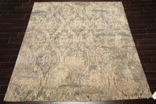 8' Square Beige, Gray, Taupe Color Hand Knotted Tibetan Wool Transitional Oriental Rug