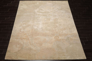 8x10 Beige, Tan, Muted Earth Tones Color Hand Knotted Sherpa Wool and Silk Modern Oriental Rug