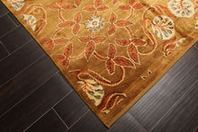 8x10 Gold, Orange, Aqua Color Hand Knotted Tibetan Wool Transitional Oriental Rug