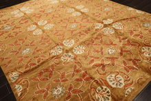8x10 Gold, Orange, Aqua Color Hand Knotted Tibetan Wool Transitional Oriental Rug