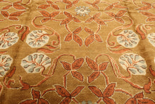 8x10 Gold, Orange, Aqua Color Hand Knotted Tibetan Wool Transitional Oriental Rug