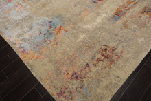 9x12 Beige, Blue, Gray Color Hand Knotted Sherpa Wool and Silk Modern Oriental Rug