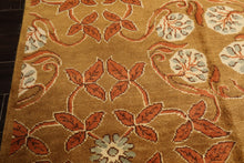 8x10 Gold, Orange, Aqua Color Hand Knotted Tibetan Wool Transitional Oriental Rug