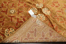 8x10 Gold, Orange, Aqua Color Hand Knotted Tibetan Wool Transitional Oriental Rug