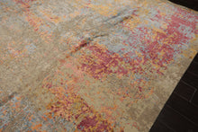 9x12 Beige, Blue, Gray Color Hand Knotted Sherpa Wool and Silk Modern Oriental Rug