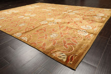 8x10 Gold, Orange, Aqua Color Hand Knotted Tibetan Wool Transitional Oriental Rug