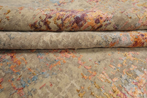 9x12 Beige, Blue, Gray Color Hand Knotted Sherpa Wool and Silk Modern Oriental Rug