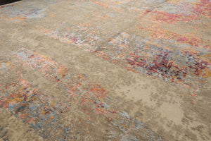 9x12 Beige, Blue, Gray Color Hand Knotted Sherpa Wool and Silk Modern Oriental Rug