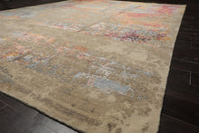 9x12 Beige, Blue, Gray Color Hand Knotted Sherpa Wool and Silk Modern Oriental Rug