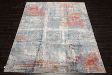 8x10 Ivory, Slate, Burnt Orange Color Hand Knotted Sherpa Wool and Silk Modern Oriental Rug