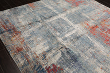 8x10 Ivory, Slate, Burnt Orange Color Hand Knotted Sherpa Wool and Silk Modern Oriental Rug