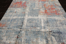 8x10 Ivory, Slate, Burnt Orange Color Hand Knotted Sherpa Wool and Silk Modern Oriental Rug