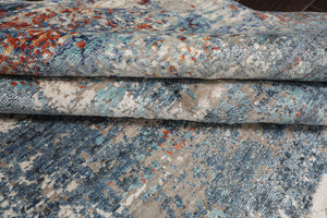 8x10 Ivory, Slate, Burnt Orange Color Hand Knotted Sherpa Wool and Silk Modern Oriental Rug