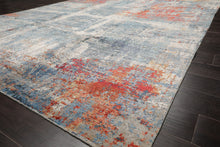 8x10 Ivory, Slate, Burnt Orange Color Hand Knotted Sherpa Wool and Silk Modern Oriental Rug