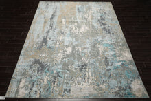 9x12 Gray, Beige, Aqua Color Hand Knotted Sherpa Wool and Silk Modern Oriental Rug