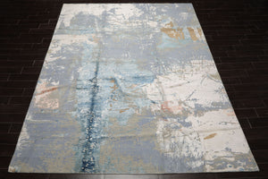 9x12 Blue, Beige, Ivory Color Hand Knotted Sherpa Wool and Silk Modern Oriental Rug