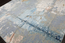 9x12 Blue, Beige, Ivory Color Hand Knotted Sherpa Wool and Silk Modern Oriental Rug
