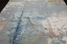 9x12 Blue, Beige, Ivory Color Hand Knotted Sherpa Wool and Silk Modern Oriental Rug