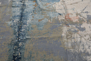 9x12 Blue, Beige, Ivory Color Hand Knotted Sherpa Wool and Silk Modern Oriental Rug