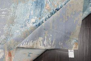 9x12 Blue, Beige, Ivory Color Hand Knotted Sherpa Wool and Silk Modern Oriental Rug