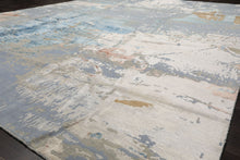 9x12 Blue, Beige, Ivory Color Hand Knotted Sherpa Wool and Silk Modern Oriental Rug