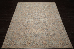 9x12 Beige, Tan, Brown Color Hand Knotted Embossed Look Wool and Silk Transitional Oriental Rug