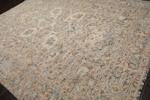 9x12 Beige, Tan, Brown Color Hand Knotted Embossed Look Wool and Silk Transitional Oriental Rug