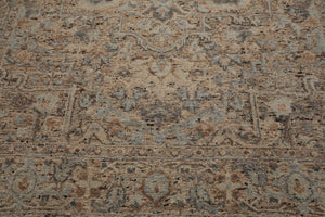 9x12 Beige, Tan, Brown Color Hand Knotted Embossed Look Wool and Silk Transitional Oriental Rug
