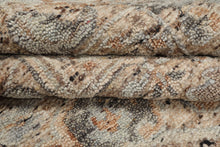 9x12 Beige, Tan, Brown Color Hand Knotted Embossed Look Wool and Silk Transitional Oriental Rug