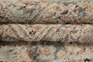 9x12 Beige, Tan, Brown Color Hand Knotted Embossed Look Wool and Silk Transitional Oriental Rug