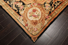 8x10 Rose, Black, Gold Color Hand Knotted French Aubusson Savonnerie Wool Traditional Oriental Rug