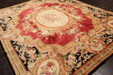 8x10 Rose, Black, Gold Color Hand Knotted French Aubusson Savonnerie Wool Traditional Oriental Rug