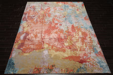 9x12 Teracotta, Peach, Aqua Color Hand Knotted Sherpa Wool and Silk Modern Oriental Rug